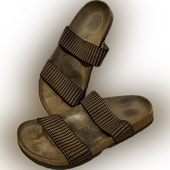 Birki’S Shoes - Birkenstock Birki’s Curaçao Midnight & Chestnut Stretch Slip-On Sandals size 38